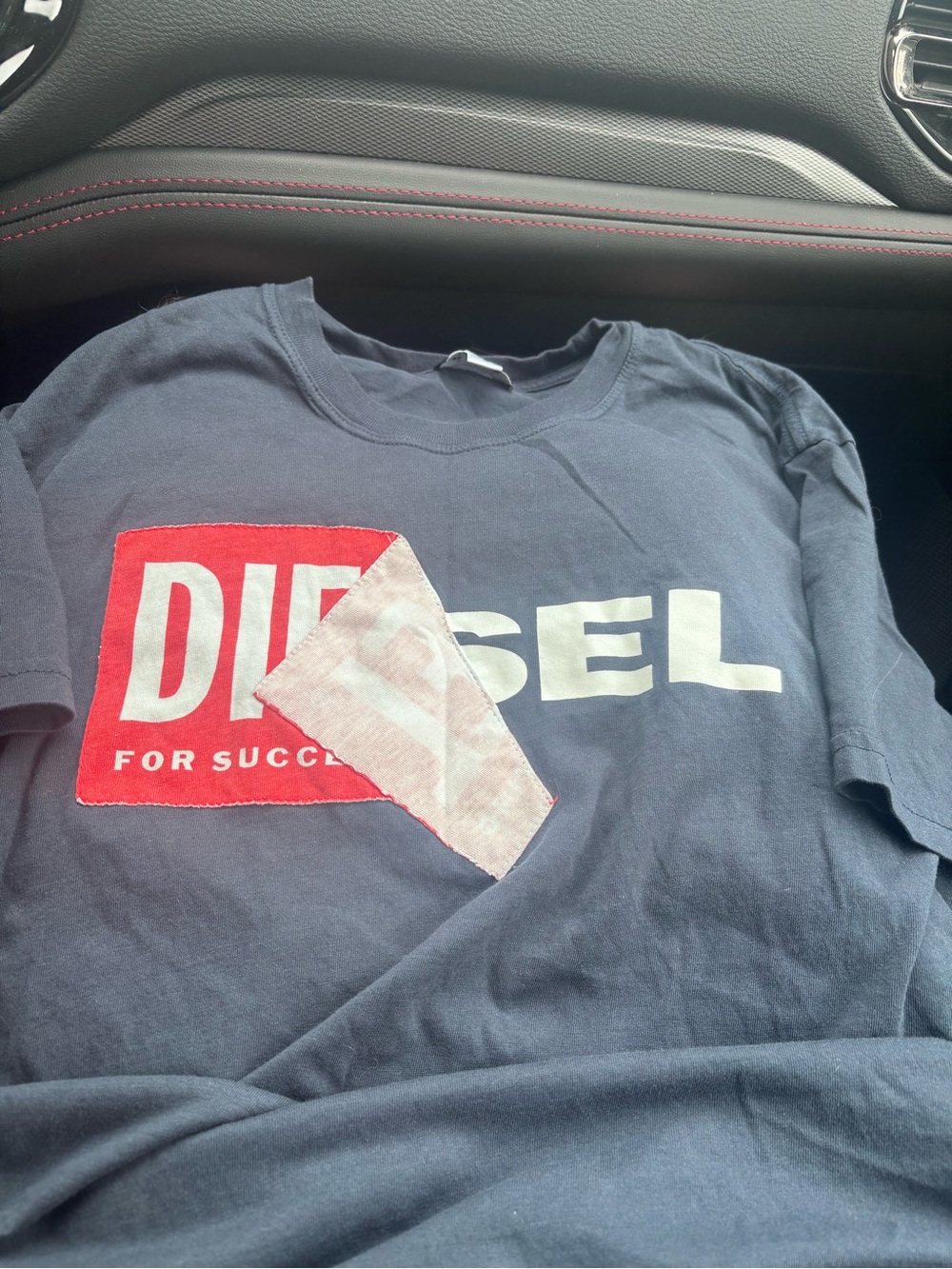 Diesel Navy Blue T-Shirt with Red and White Logo